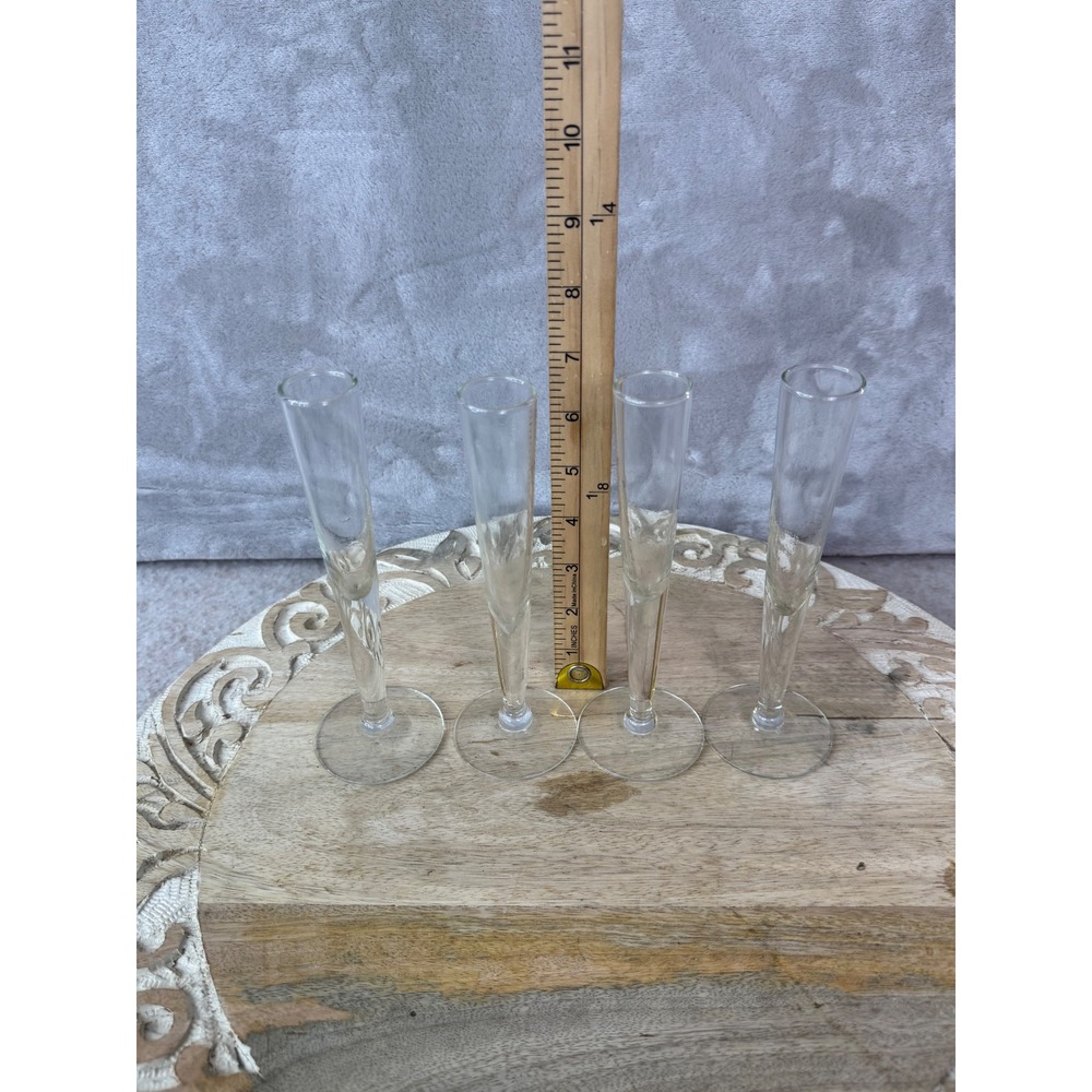 Set of 4 Clear Glass Trumpet Champagne Flutes Minimalist Toasting Glasses 6.5"